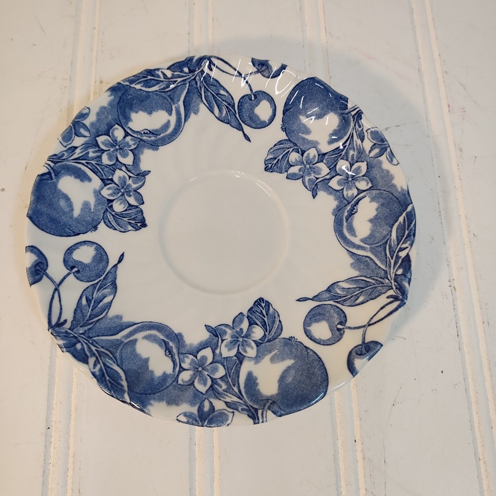 VTG Wood & Sons Ironstone Blue Fruit Saucer Plate Transferware England Scalloped